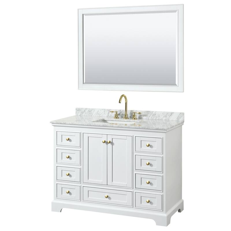 Wyndham Collection Deborah 48" Free Standing Single Vanity Set with - White / White Carrara Marble Top / Brushed Gold - Painted