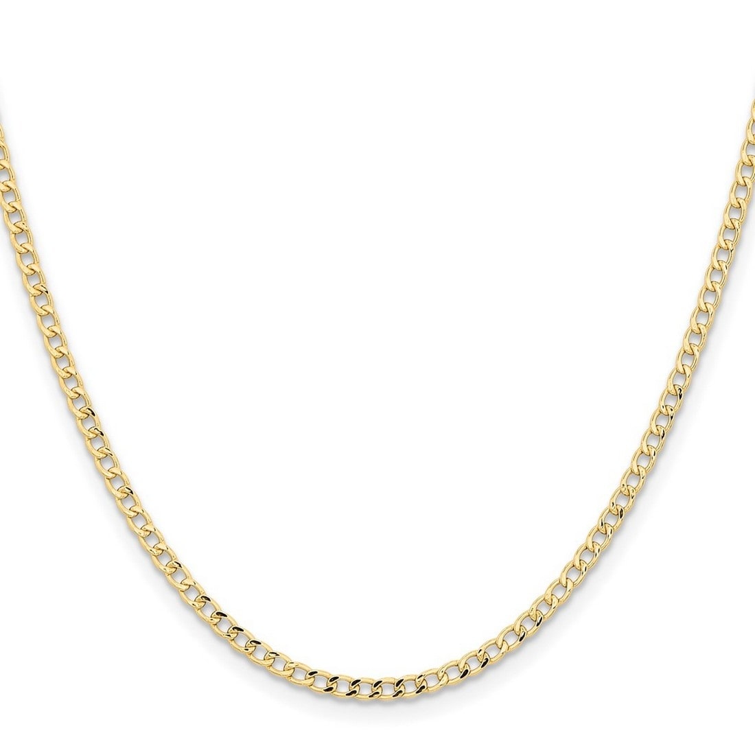 Curata 14k Yellow Gold 2.85mm Semi-solid Curb Link Chain Necklace
