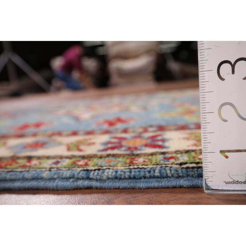 Light Blue Kazak Accent Rug Handmade Wool Carpet - 3'3" x 5'1"