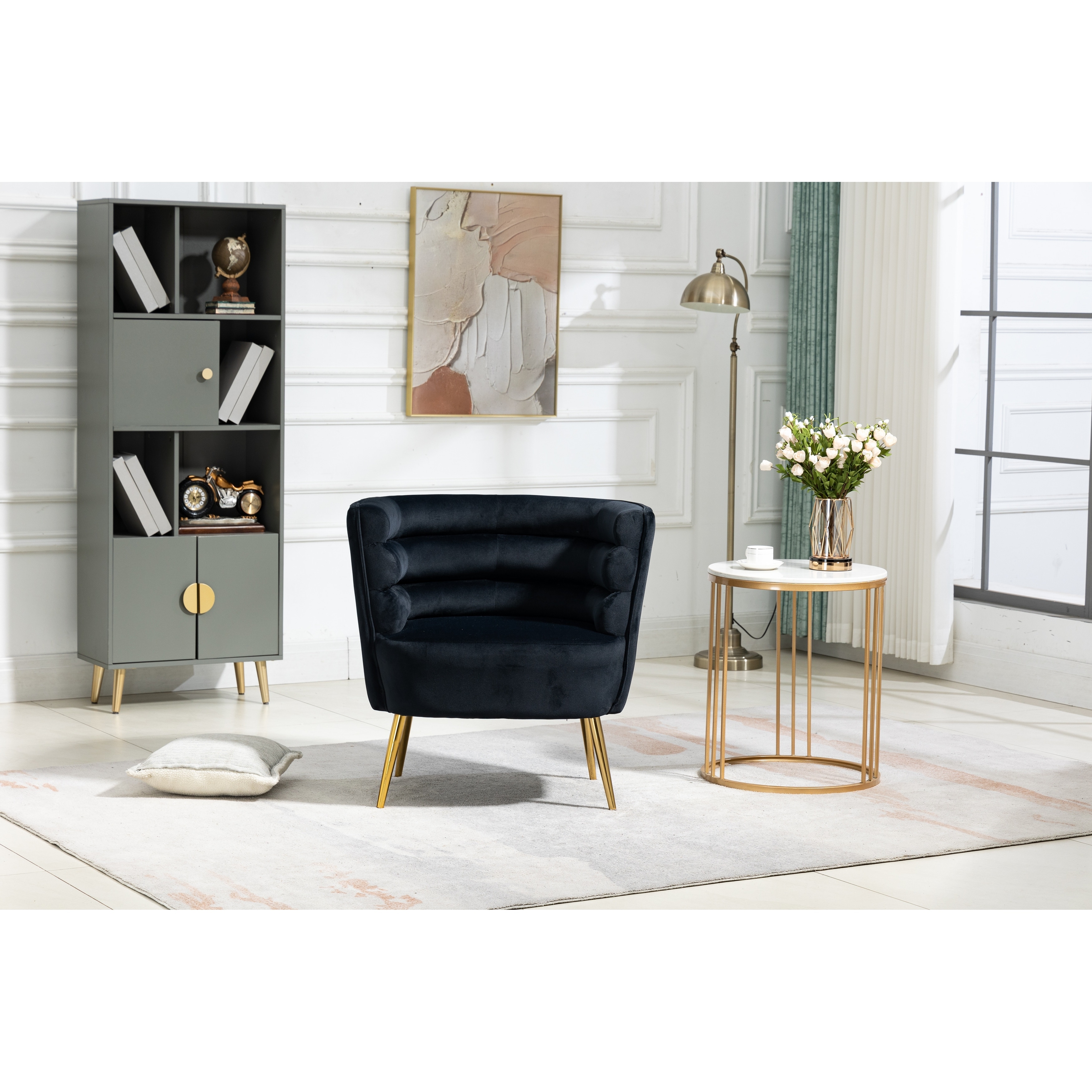Velvet Upholstered Leisure Single Round Chair with Golden feet