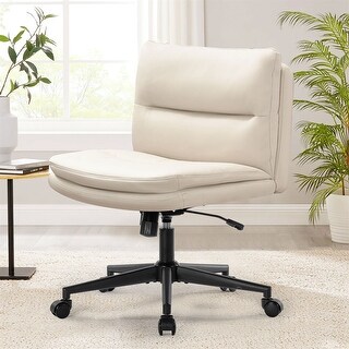 Office Chair Armless Desk Chair with Wheels, PU Padded Wide Seat - Bed ...