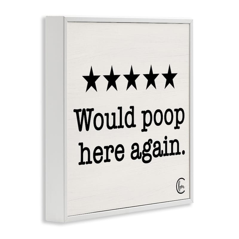 Stupell Bathroom Rating Five Starts Would Poop Here Again Black Framed Art, 12x12, Proudly Made in USA