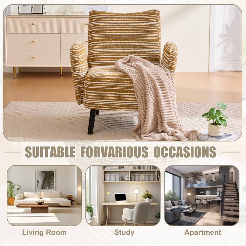 Modern style armchair with sanded fabric, Side storage pocket, Solid wood legs, Comfortable reading chair for living room