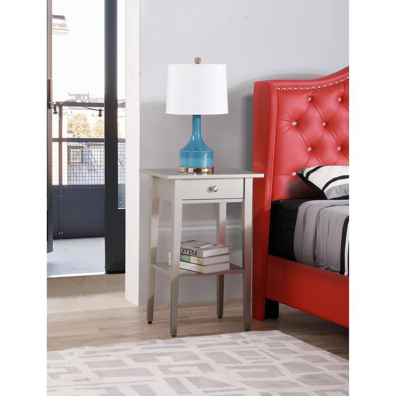 Wood High Legs Bedside Table End Table with Felt Lined Top Drawer and