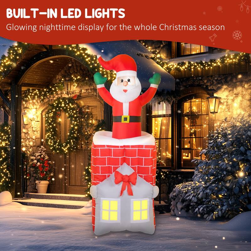 Outsunny 7FT Christmas Inflatable Santa in Chimney Up and Down, Outdoor Blow Up Santa Claus Christmas Decoration