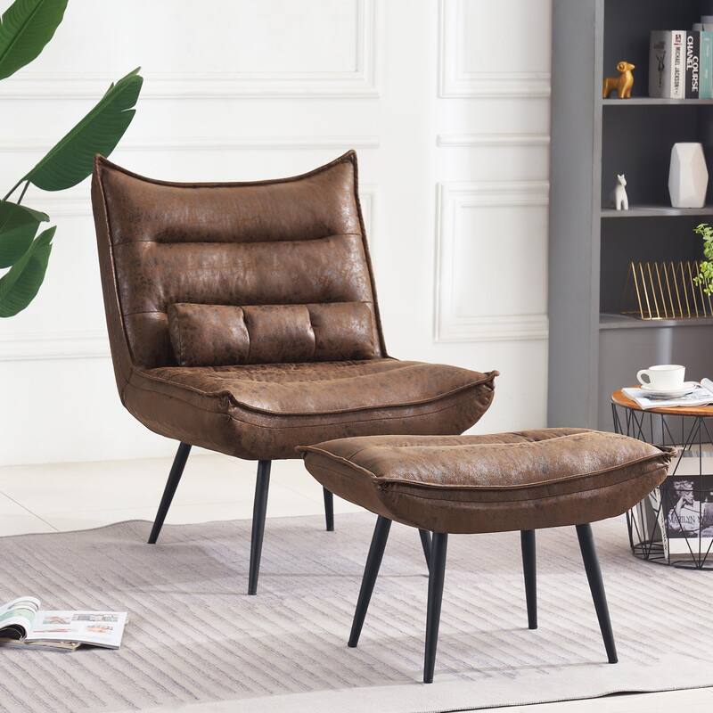 MCombo Modern Chair with Ottoman, Bronzing Fabric Upholstered Leisure Chairs