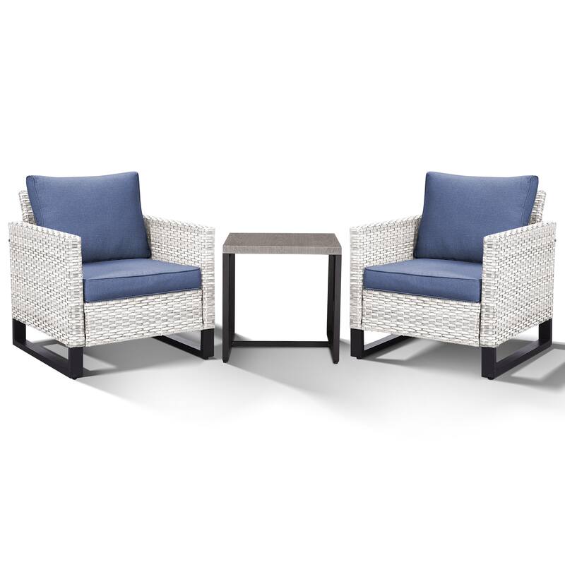 3PCS Patio PE Wicker Chair with Cushion and Table