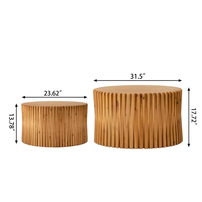Fashion Style Nesting Coffee Table Set with Vertical Textured Embossed Design for Living Room, Office and Dining Room(Set of 2)