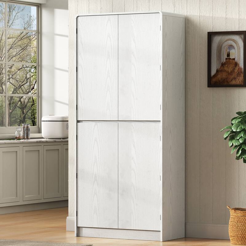 Roomfitters 72" Tall Farmhouse Kitchen Pantry Cabinet with Curved Profile & 8 Door Shelves - White