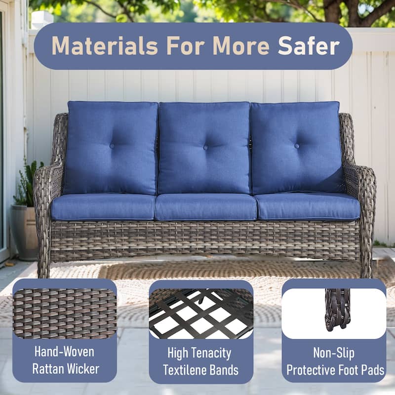 Fire Pit Table with Sofa 2 Swivel Chairs Ottomans Grey-Blue - Grey