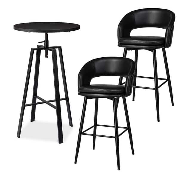 slide 2 of 27, Glitzhome Modern 3-Piece Adjustable Bar Table Faux Leather Stool Pub Sets Black-1