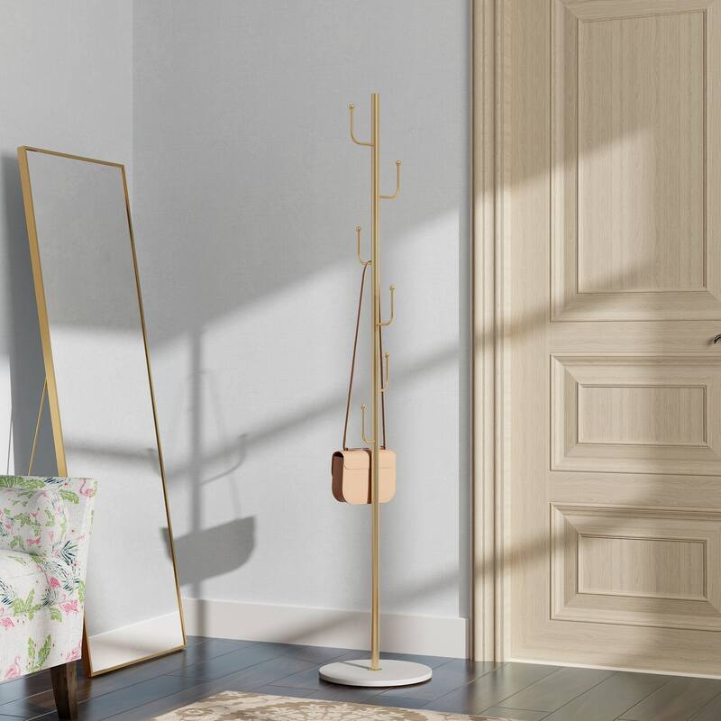 Maypex 64.5 in.Freestanding Metal Coat Rack with Round Quartz Stone Base