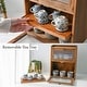 preview thumbnail 3 of 2, Rustic Wooden 2-Tier Countertop Storage Cabinet with Wavy Glass Doors, Cupboard Organizer with Removable Bamboo Tea Tray - S