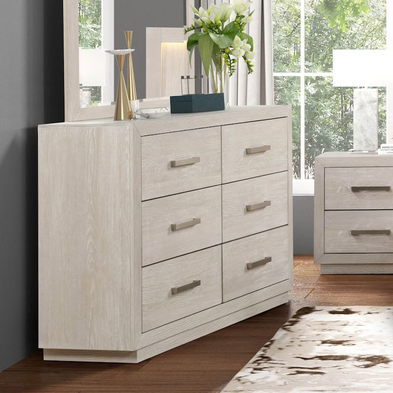 Furniture of America Argentil Light Grey Solid Wood 6-Drawer Dresser