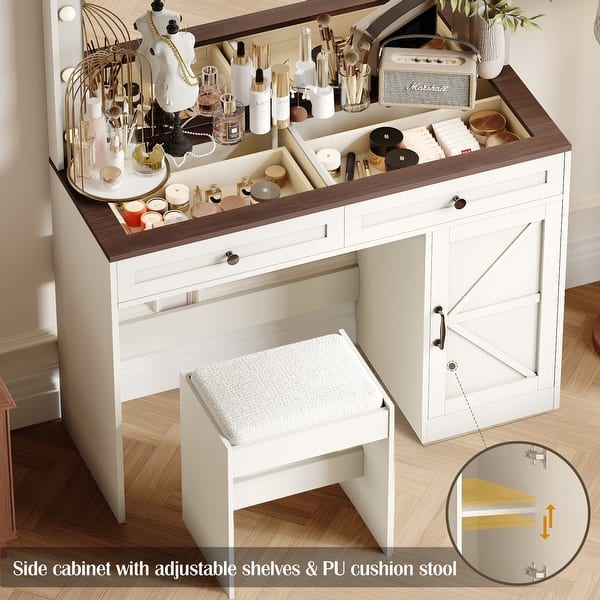 lady's dressing table Set with Lighted Mirror, Large Makeup Vanity with 2 Drawers Clear Glass Table Top Women's Dressing Table - Bed Bath & Beyond EVENING-SHOOT-09-04-2025