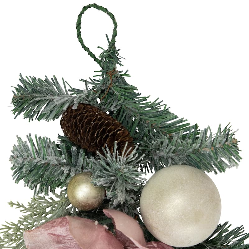 6' Pink Floral and Ball Ornament Frosted Pine Artificial Christmas Garland