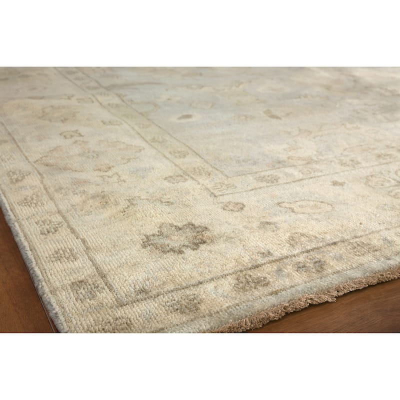 EXQUISITE RUGS Antique Weave Oushak Hand-knotted New Zealand Wool Blue/Ivory Area Rug.