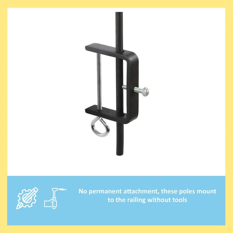 Achla Designs 46"H Black Powdercoated Wrought Iron Outdoor O-Hook Railing Poles for String Lights (Set of 2)