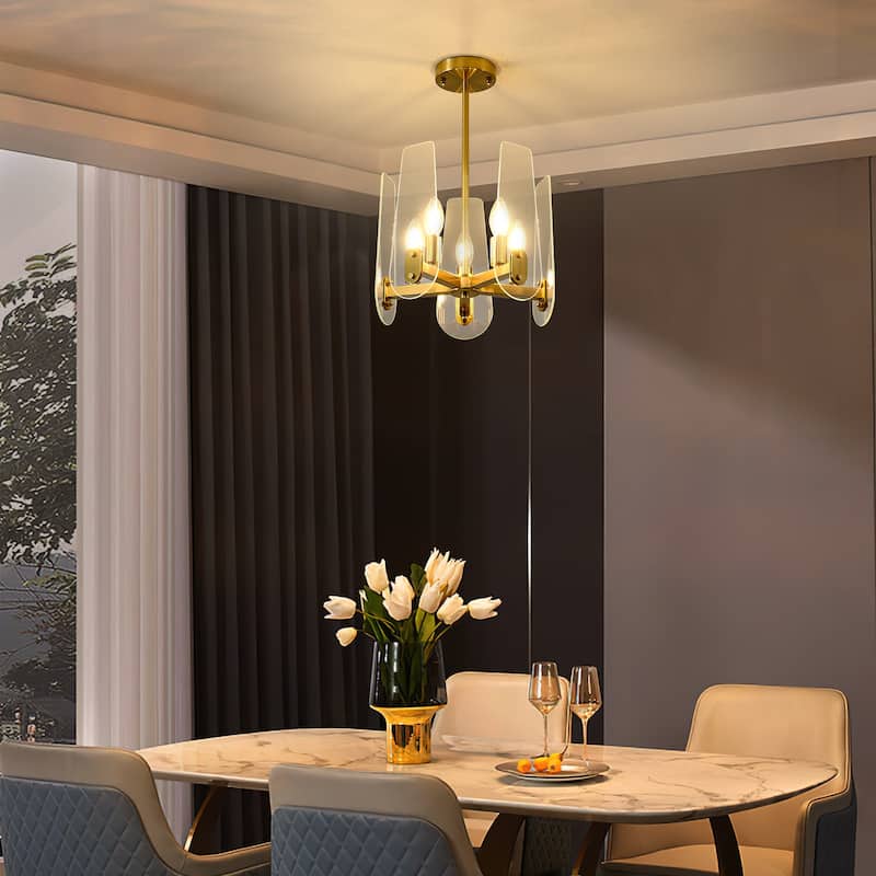 5-Lights Modern Gold - Toned Chandelier with Transparent Panels - Gold