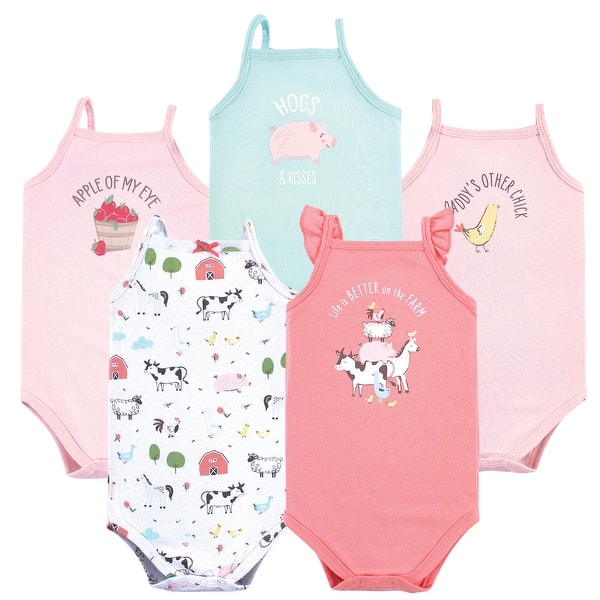 slide 1 of 1, Hudson Baby Infant Girl Cotton Sleeveless Bodysuits, Girl Farm Animals 12-18 Months - Girl Farm Animals