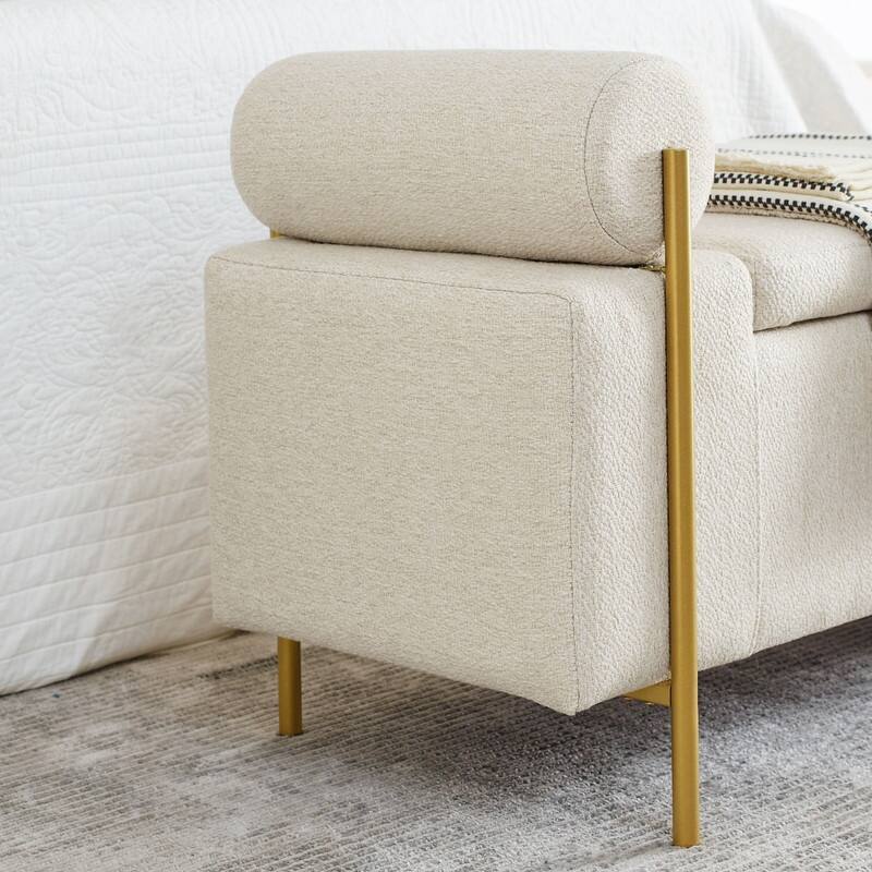 Upholstered Storage Bench with Cylindrical Arms