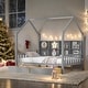 preview thumbnail 1 of 10, Full Size Wooden House Bed Kids Bed with 2 Drawers and Storage Shelf Grey