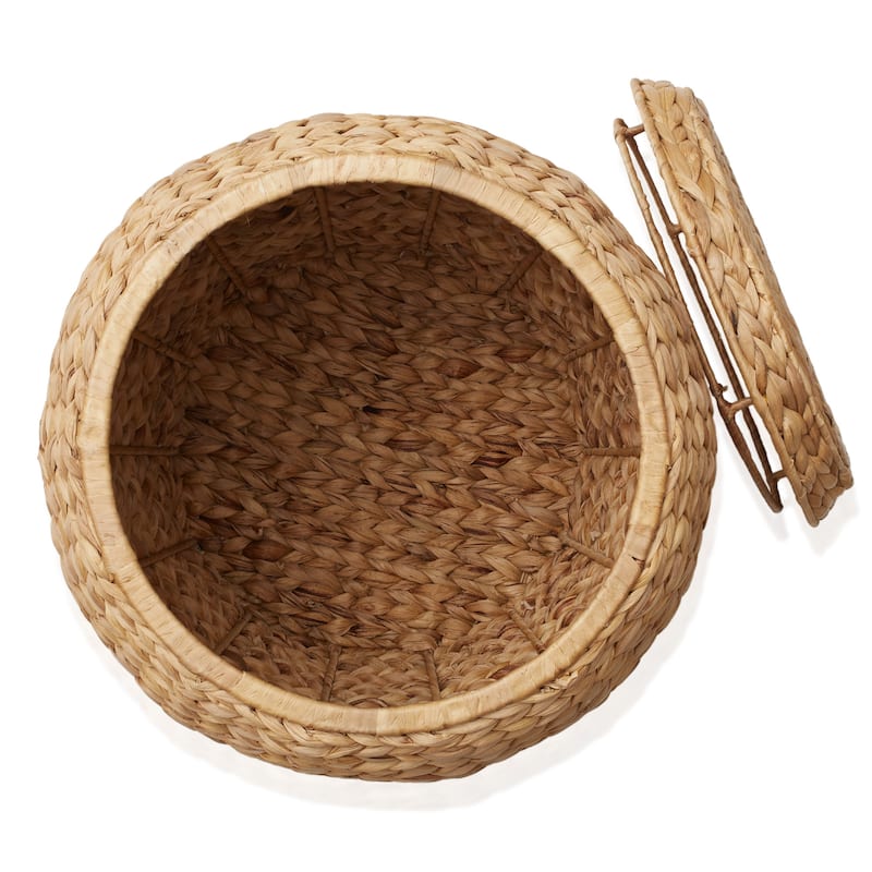 Round Water Hyacinth Storage BasketHamper with Lid