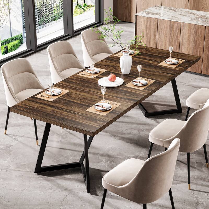 70.86-Inch Modern Large Rectangular Kitchen Dining Table for 6-8 - Brown+Black