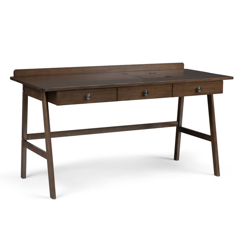 WYNDENHALL Lisa SOLID WOOD Transitional 60 inch Wide Desk in Natural Aged Brown