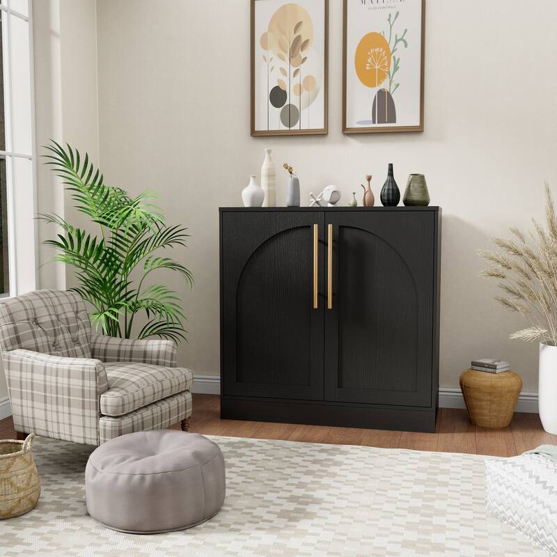 Arched Two-Door Cabinet Curio Display Cabinet with Gold Handles