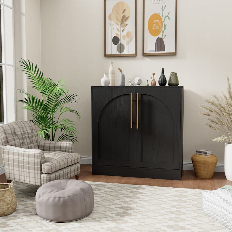 Set of 2 Arched Two-Door Cabinets Sideboard Buffet Set with Storage