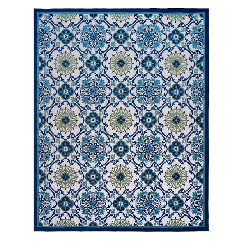 Gertmenian Fosel Chora Ivory Modern Floral Tile Indoor/ Outdoor High-Low Area Rug