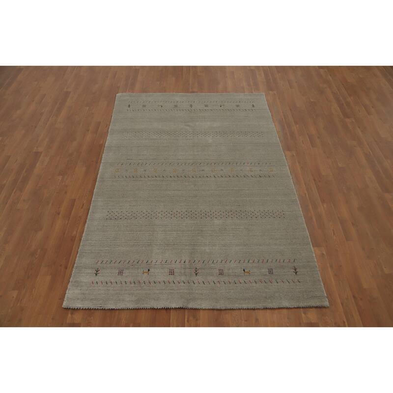 Hand Knotted Oriental 100% Wool Carpet Tribal Animal Pictorial Greys & Charcoal Gabbeh Area Rug - 7' 9'' X 5' 0''