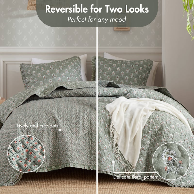 Madison ParK Linwood 3 Piece Ruffle Printed Quilt Set