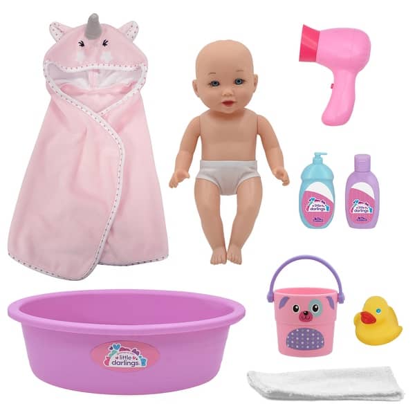 slide 2 of 5, New Adventures Little Darlings: Wash N' Play Baby Set - 12" Doll