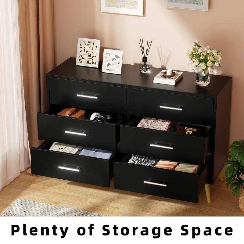 6-Drawer Dresser Storage– Modern Wide Top Storage Cabinet