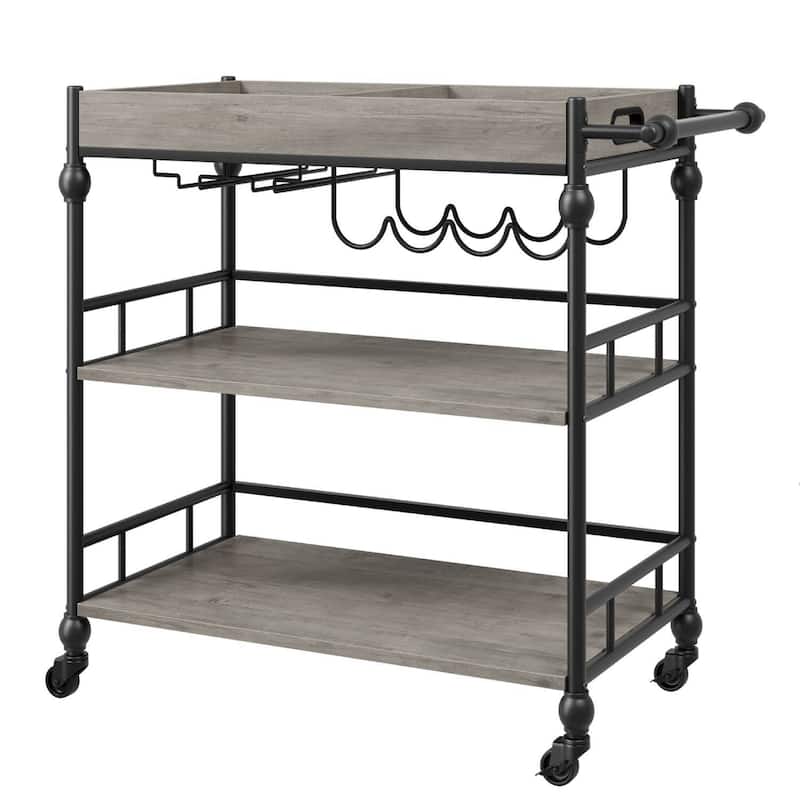 3 Tier Rolling Serving Bar Cart with Removable Tray