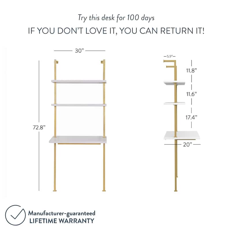 Nathan James Theo 2-Shelf Industrial Wall Mount Ladder Desk, Small Computer or Writing Desk