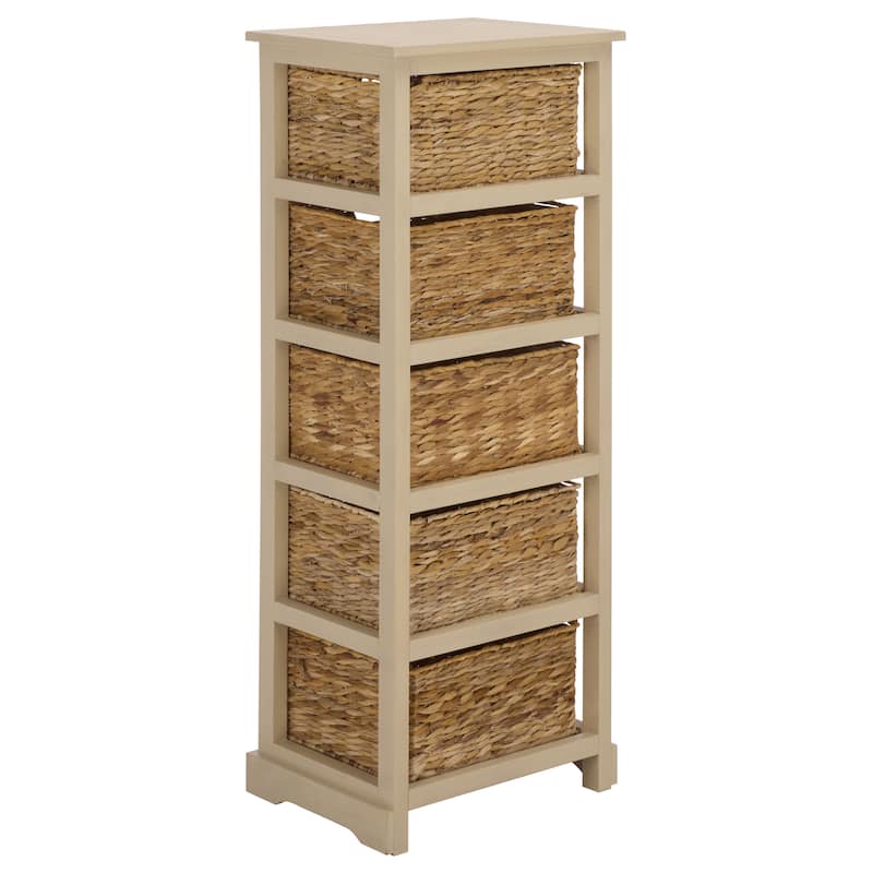 SAFAVIEH Faith Distressed Black 5-Drawer Wicker Basket Storage Tower - 17.3" x 13.4" x 46.1" - 17"W x 13"D x 46"H