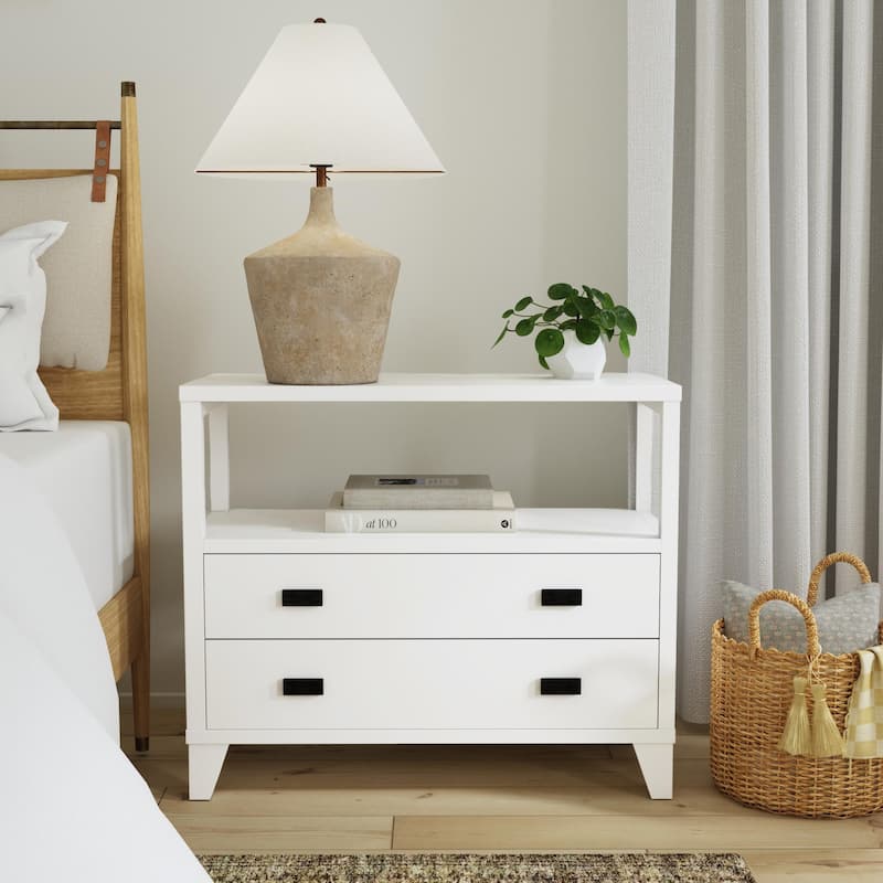 Handmade Wood 2-Drawer Nightstand with Open Shelf by East at Main - Grey-White
