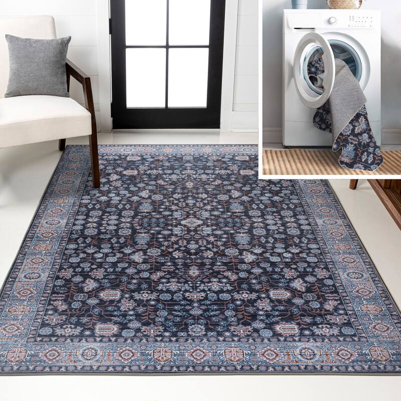 JONATHAN Y Cirali All-Over Persian Machine Washable Area Rug - 5 X 8 - Black/Blue