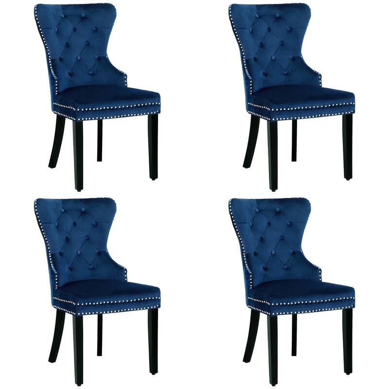 Grandview Tufted Wingback Dining Chair (Set of 4) with Nailhead and Ring Pulls