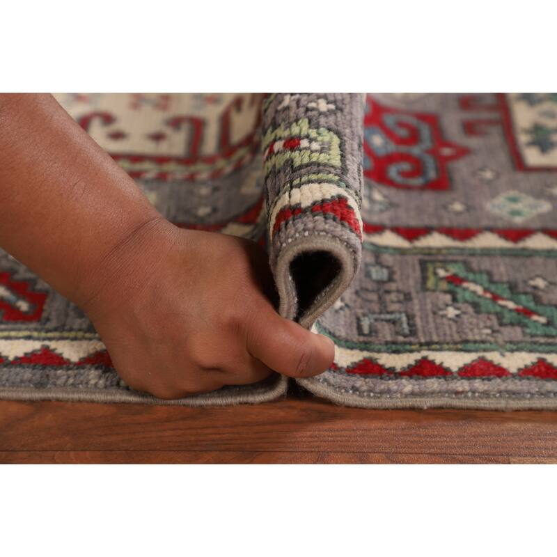 Geometric Kazak Accent Rug Handmade Bedroom Wool Carpet - 3'6" x 5'2"