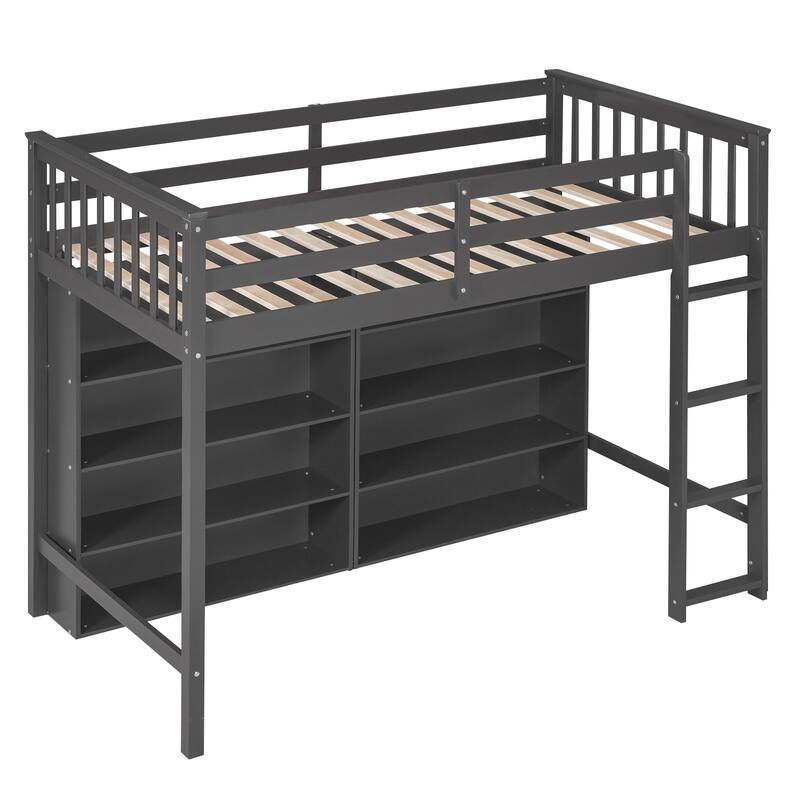 Twin or Full Size Loft Bed with 8 Shelf
