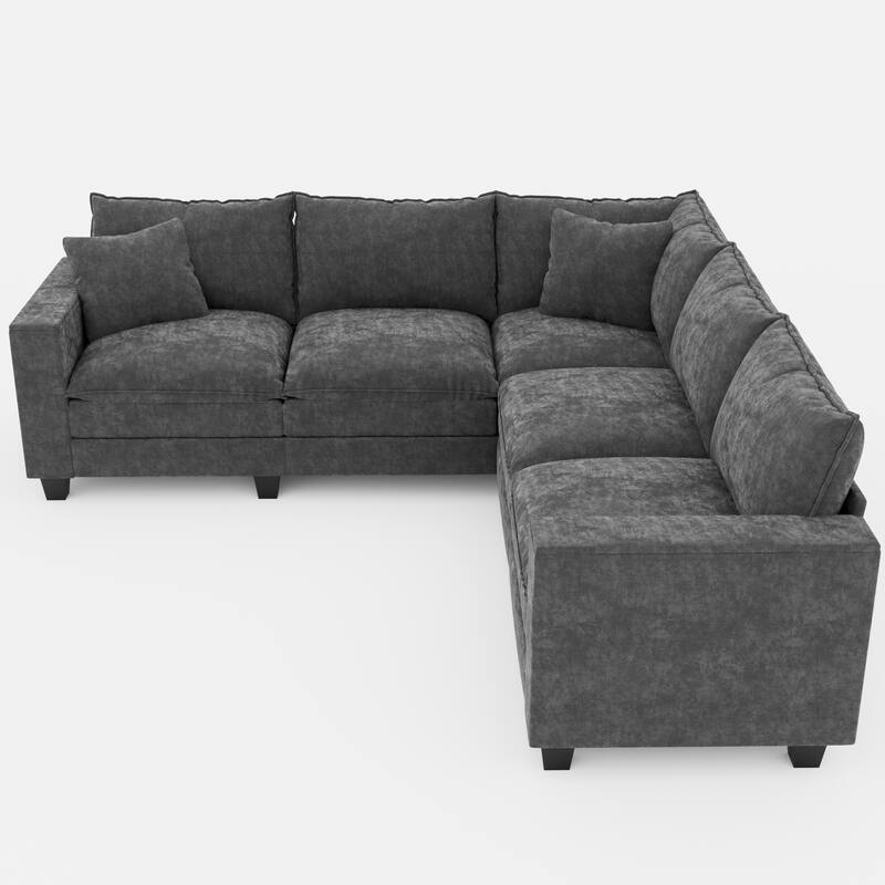 GDFStudio - Chenille L-Shaped 97" 5-Seater Sectional Sofa with Armrest Storage