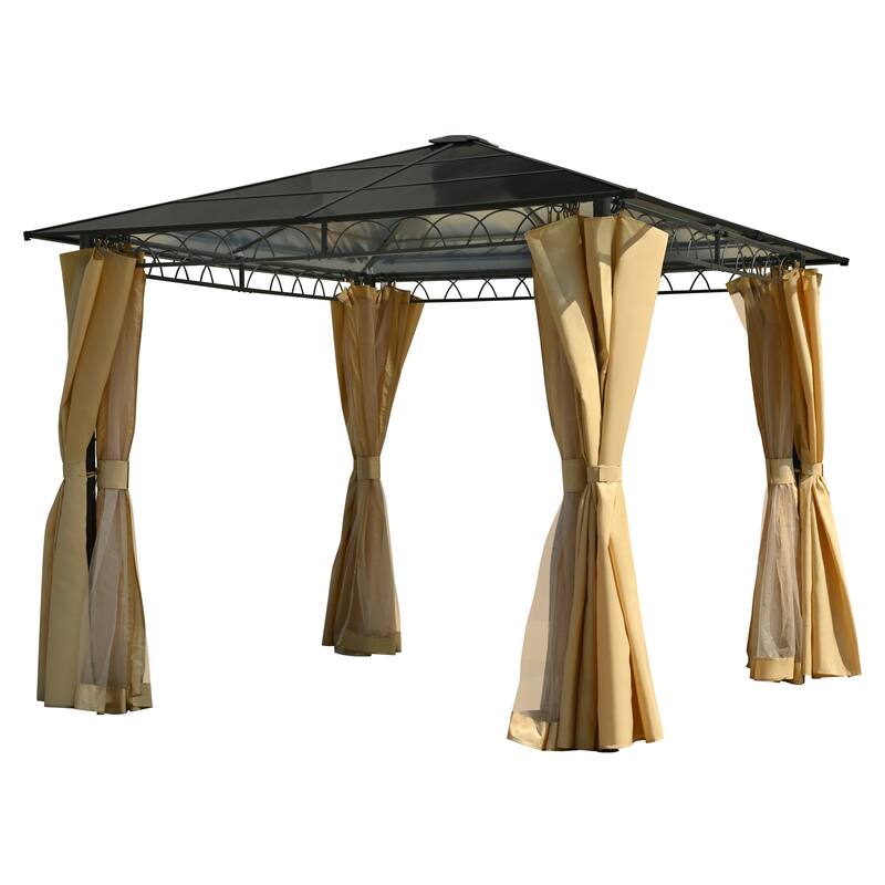 10'x10' Hardtop Outdoor Gazebo with Polycarbonate Roo, Netting & Privacy Screens, Patio Gazebo with Aluminum Frame