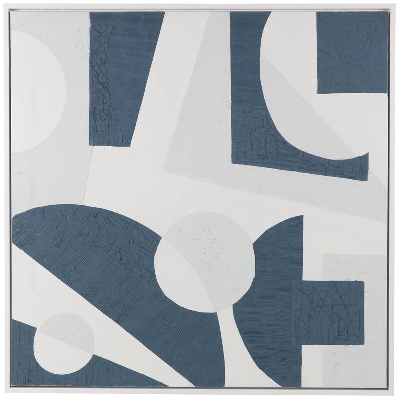 Canvas Abstract Textured Framed Wall Art with Various Geometric Shapes On A White Background - Blue - Roche River Decor
