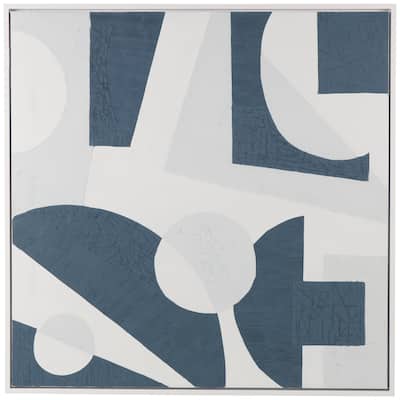 Canvas Abstract Textured Framed Wall Art with Various Geometric Shapes On A White Background - Blue - Roche River Decor