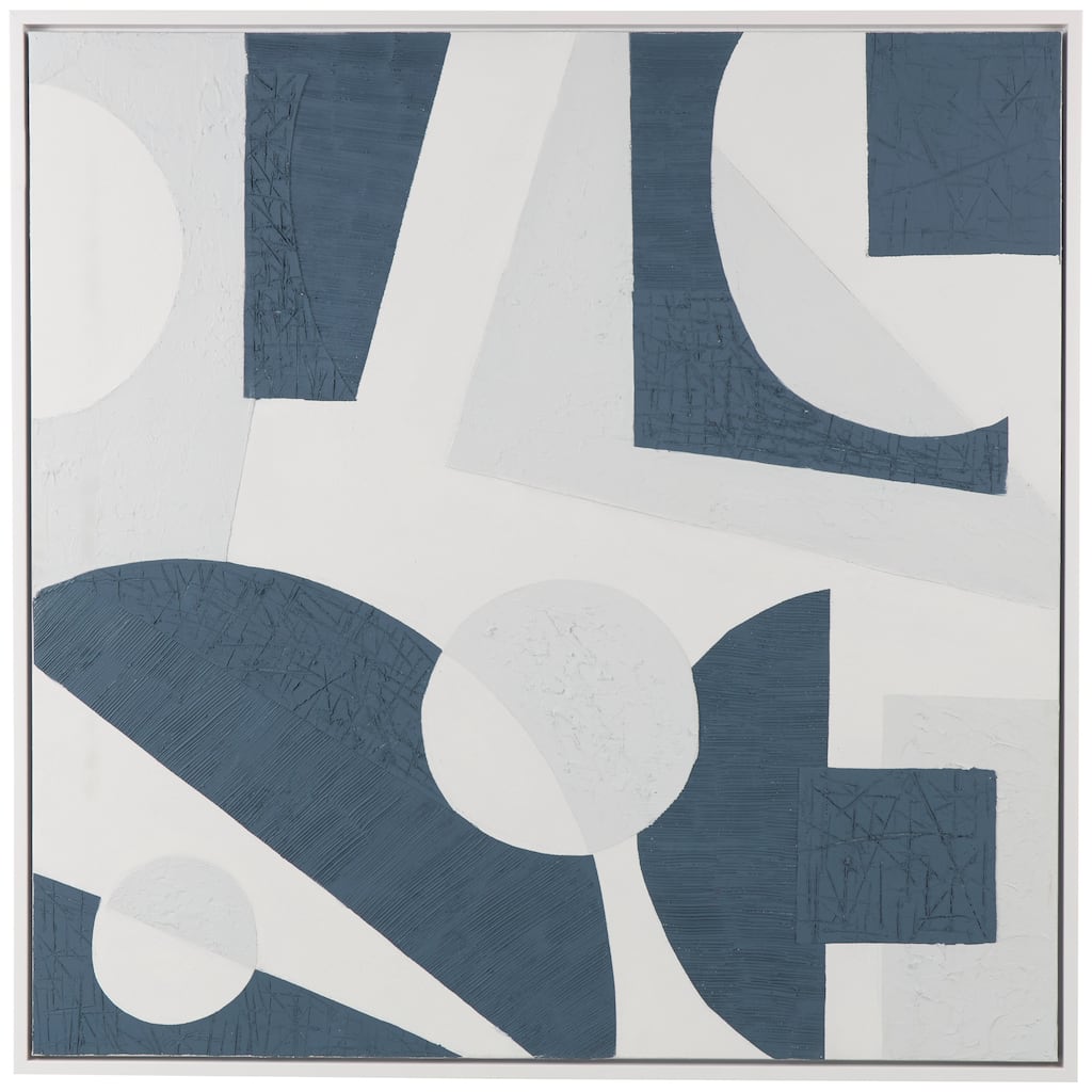 Canvas Abstract Textured Framed Wall Art with Various Geometric Shapes On A White Background - Blue - Roche River Decor