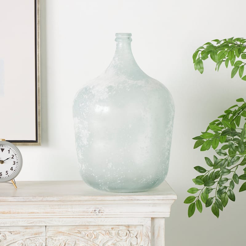Clear Recycled Glass Handmade Frosted Spanish Bottle Vase - Clear - 14"W, 22"H
